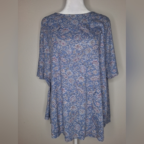 Tops - J Jill Top Womens Blue Floral Paisley Elbow Sleeve Tee Classic Pima Cotton XL
